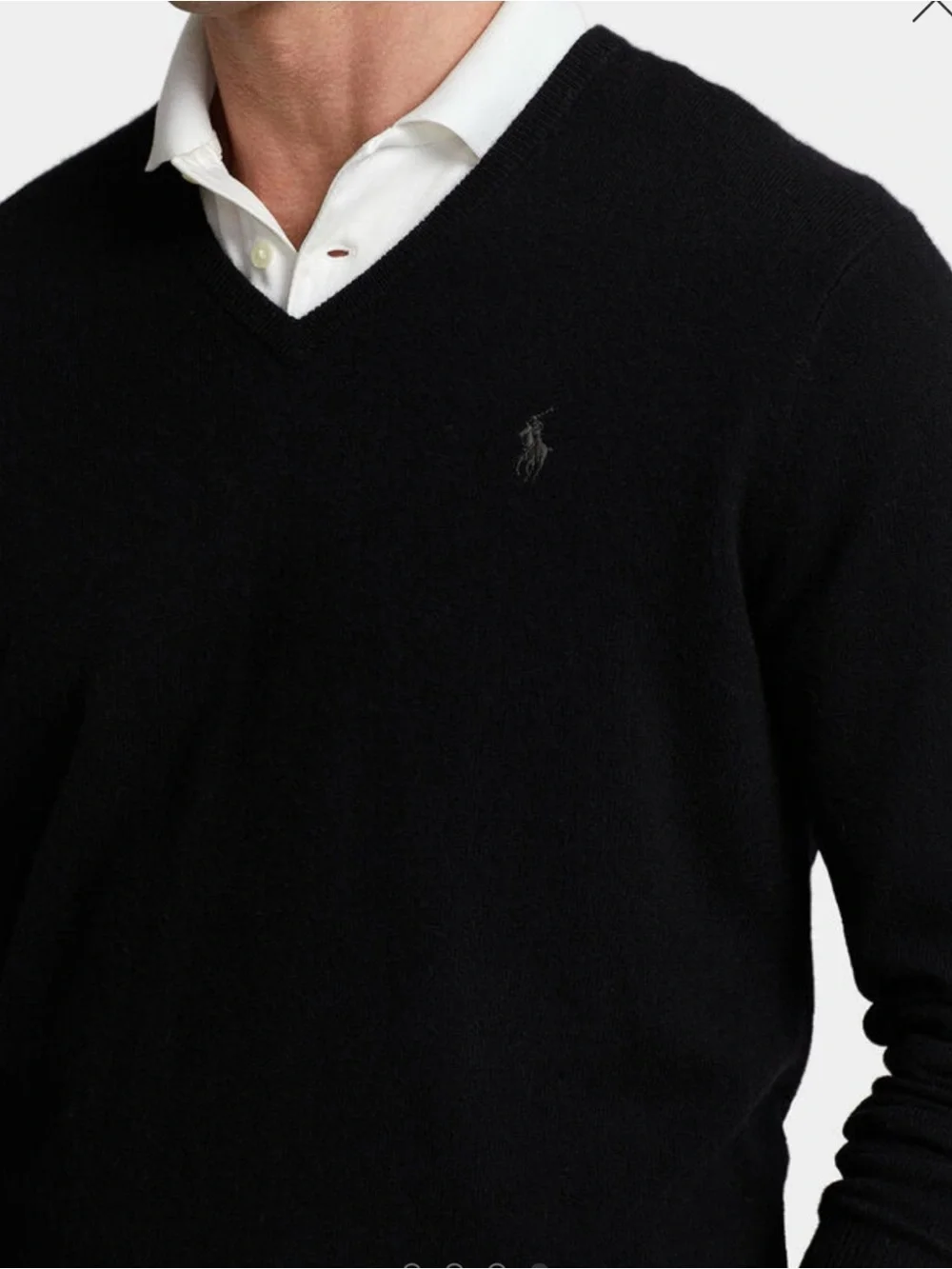 Men’s Polo Ralph Lauren 3XLT Black Merino Wool V Neck Sweater NWT
